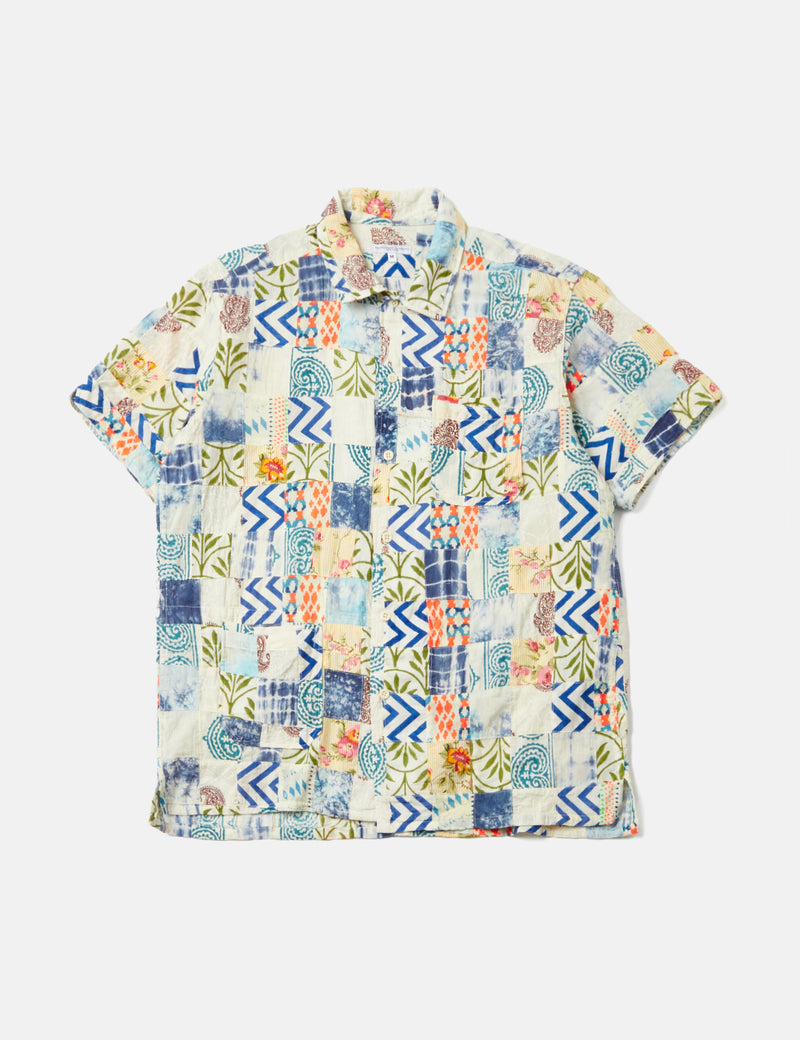 Engineered Garments Camp Shirt (Ethno Patchwork) - White/Blue