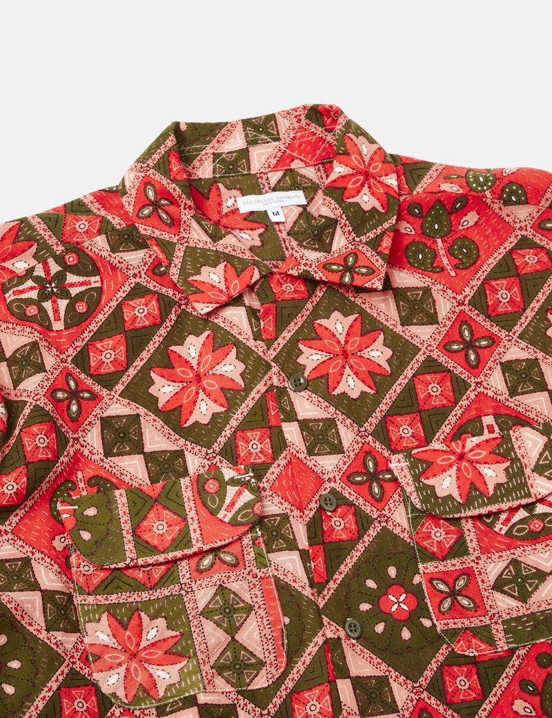 Engineered Garments Classic Shirt (Ethno Print) - Pink/Olive Green