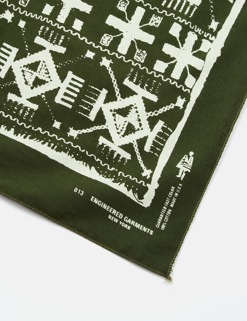 Engineered Garments Printed Bandana (Patchwork) - Olive Green