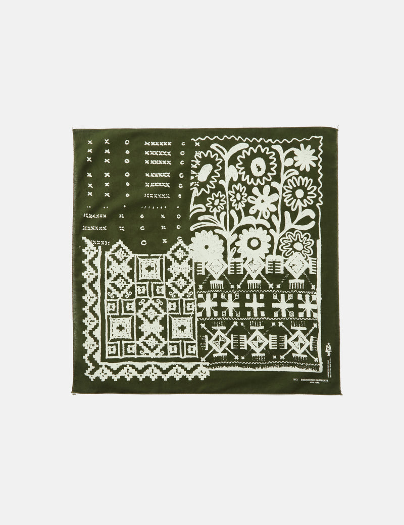 Engineered Garments Printed Bandana (Patchwork) - Olive Green