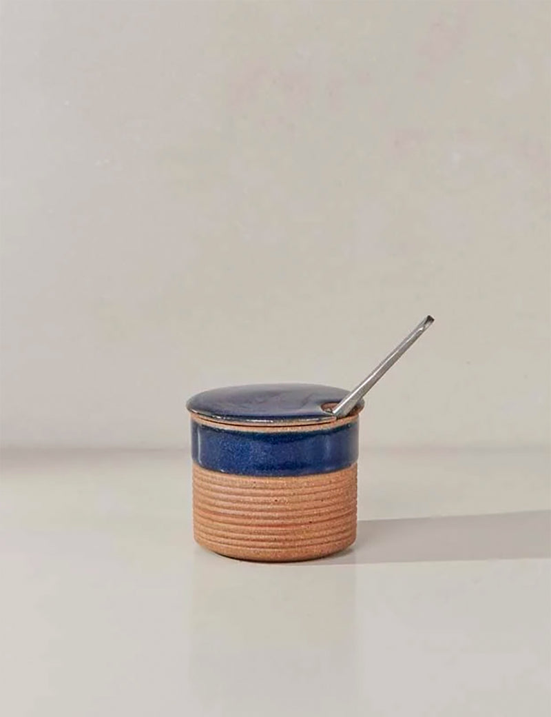 Nkuku Mali Ribbed Sugar Pot (Terracotta) - Navy Blue