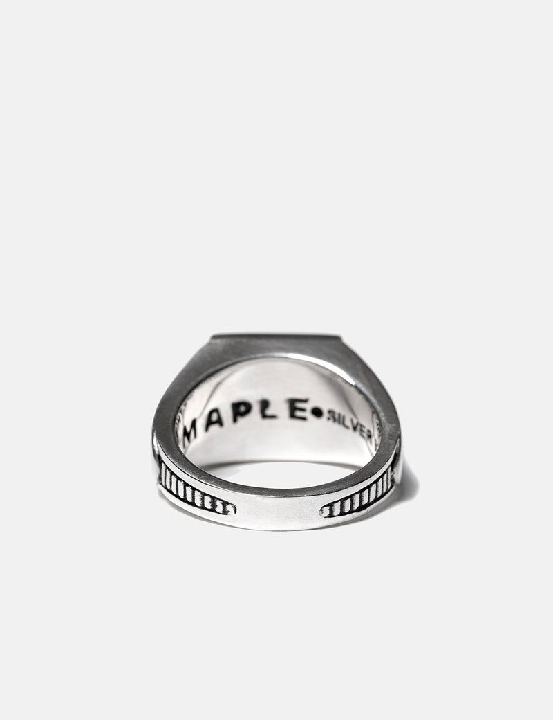 Maple Collegiate Ring (Signet) - Silver/Red Garnet