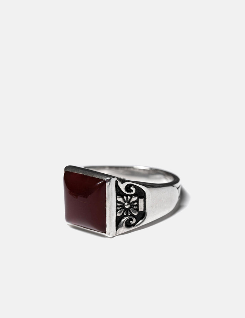 Maple Collegiate Ring (Signet) - Silver/Red Garnet