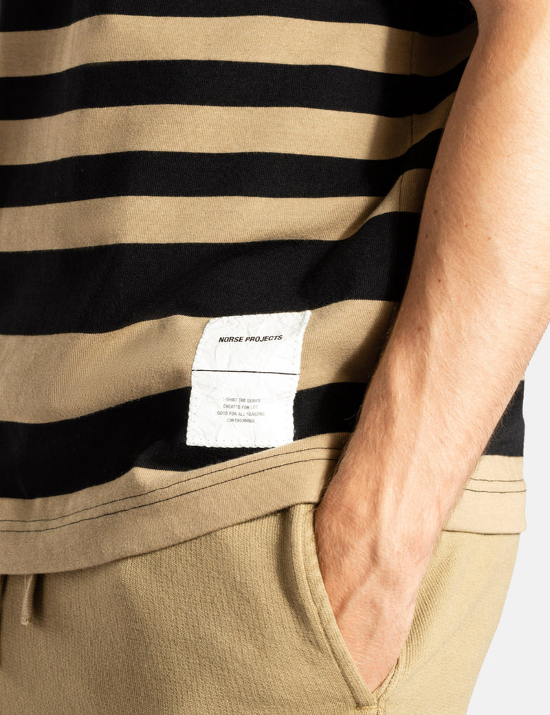 Norse Projects Holger Tab Series T-Shirt (Stripe) - Utility Khaki Brown
