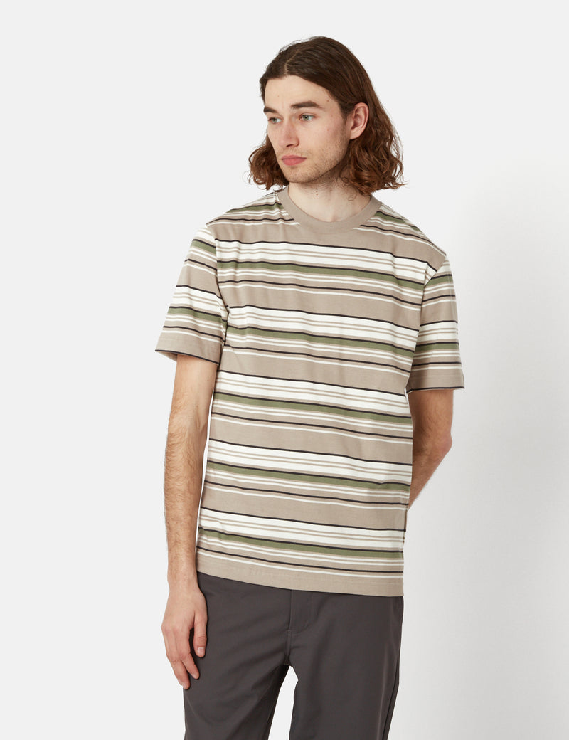 Norse Projects Johannes Weekend Stripe T-Shirt - Light Khaki