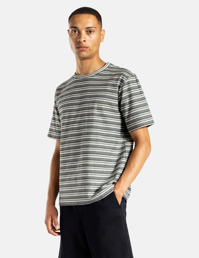 Norse Projects Johannes Reversed Mini Stripe - Dark Navy Blue