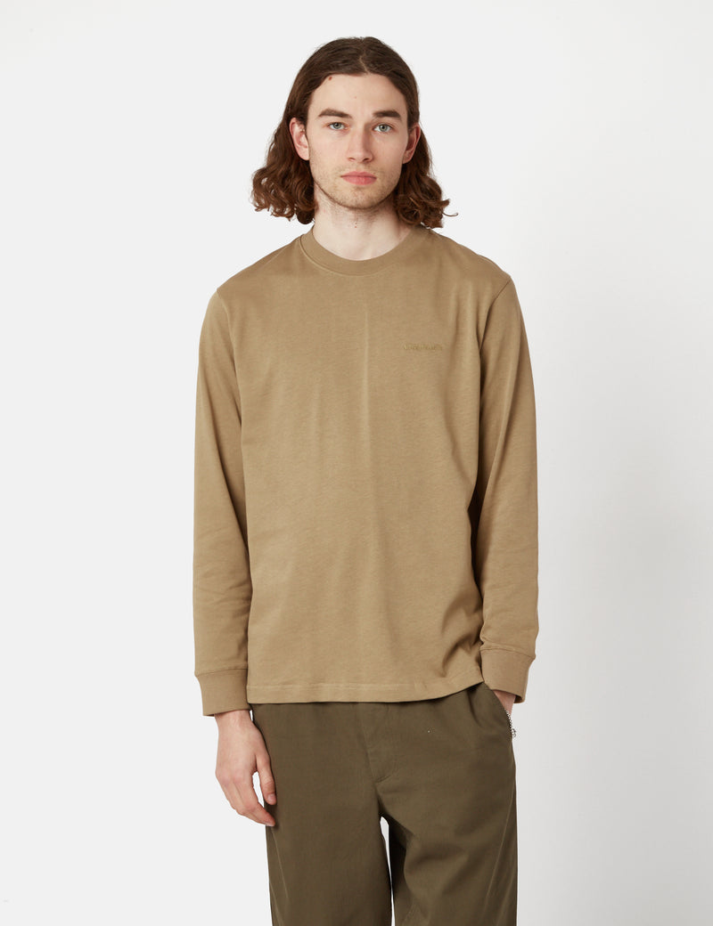 Norse Projects Johannes Heavy Logo Long Sleeve T-Shirt - Utility Khaki