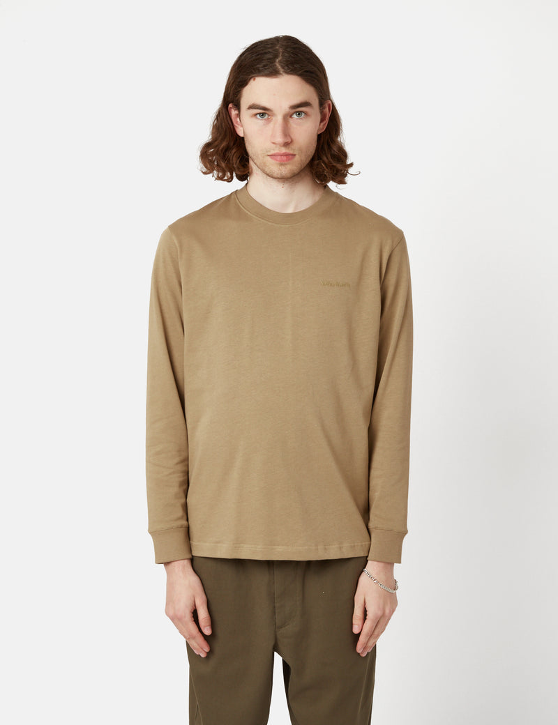 Norse Projects Johannes Heavy Logo Long Sleeve T-Shirt - Utility Khaki