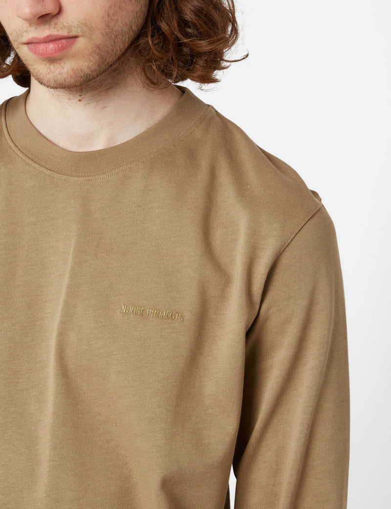 Norse Projects Johannes Heavy Logo Long Sleeve T-Shirt - Utility Khaki