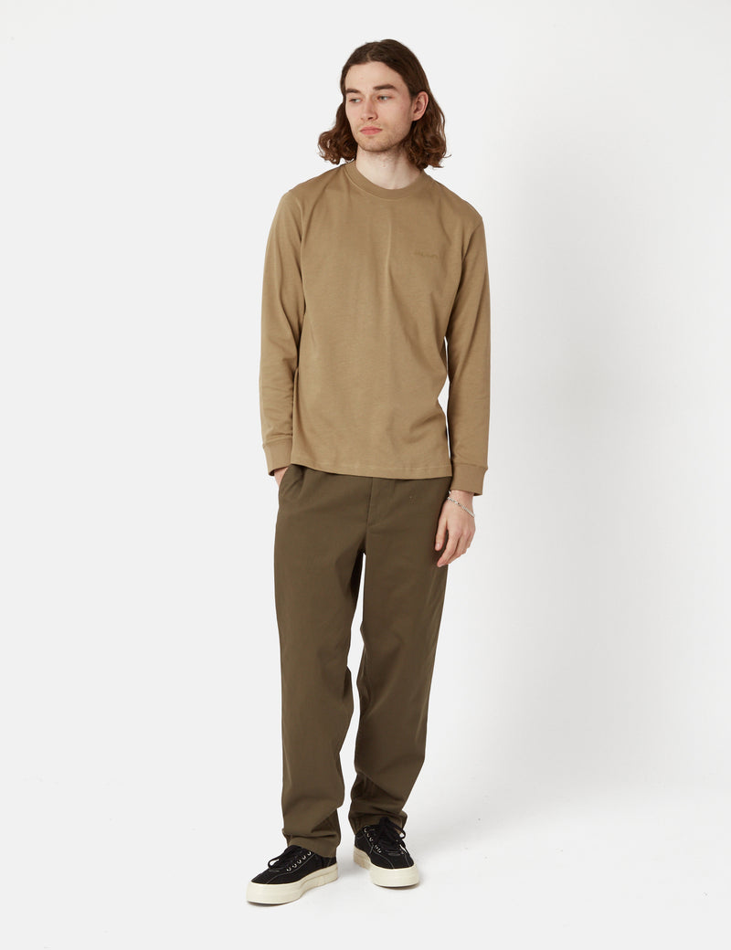 Norse Projects Johannes Heavy Logo Long Sleeve T-Shirt - Utility Khaki