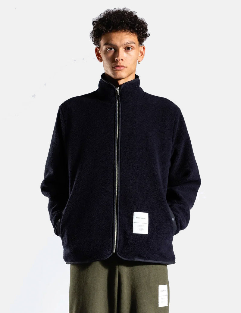 Norse Projects Frederik Tab Series Fleece Jacket - Dark Navy Blue