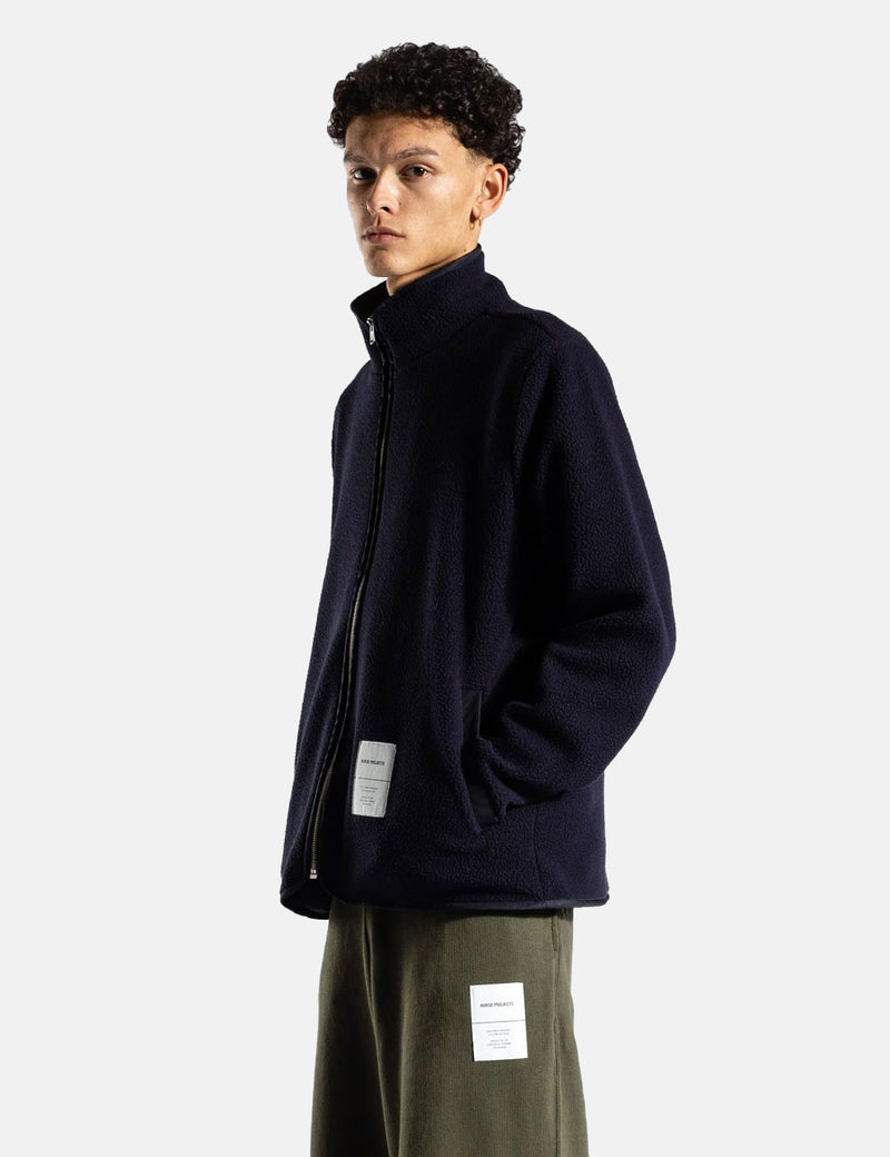 Norse Projects Frederik Tab Series Fleece Jacket - Dark Navy Blue
