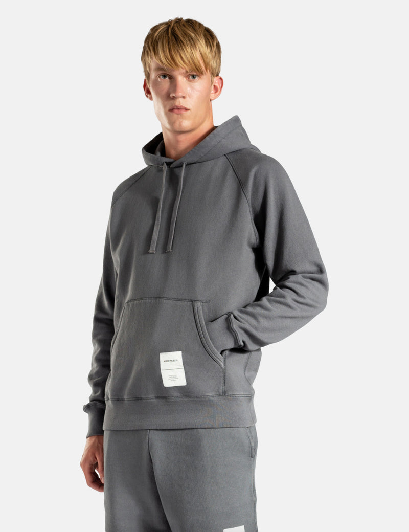 Norse Projects Kristian Tab Series Hooded Sweatshirt - Magnet Grey