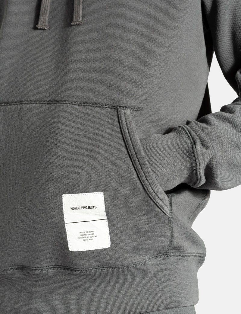 Norse Projects Kristian Tab Series Hooded Sweatshirt - Magnet Grey