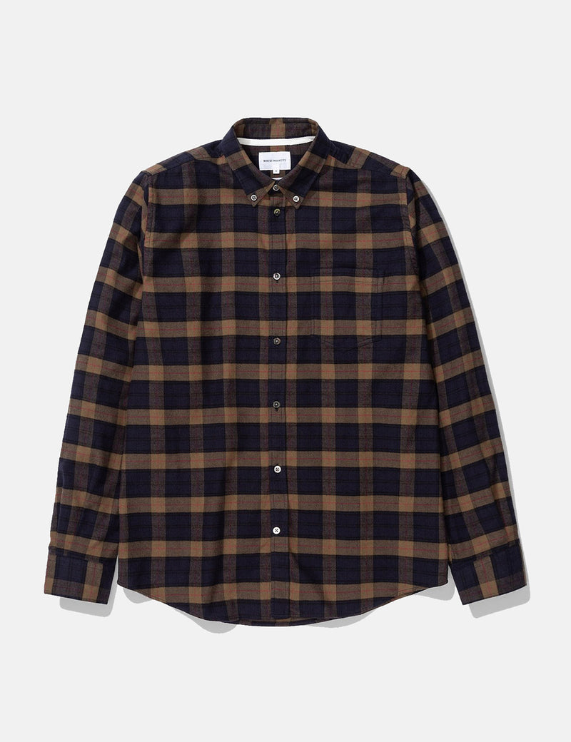 Norse Projects Anton Brushed Flannel Check Shirt - Shale Stone