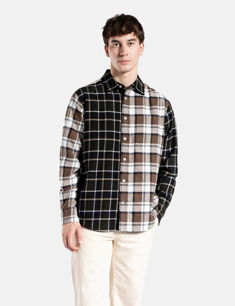 Norse Projects Algot Mixed Flannel Check Shirt - Beech Green