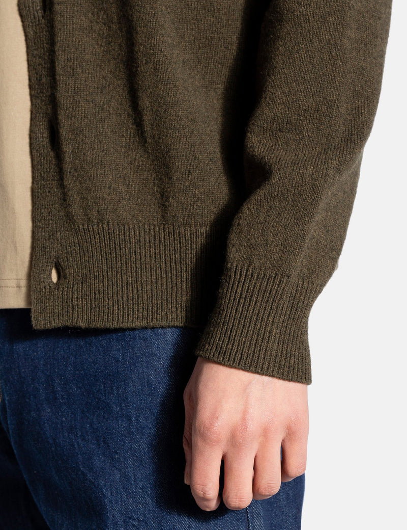 Norse Projects Adam Cardigan (Wool) - Dark Olive Green
