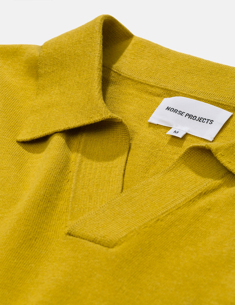 Norse Projects Leif Cotton Linen Polo Shirt - Chartreus Green