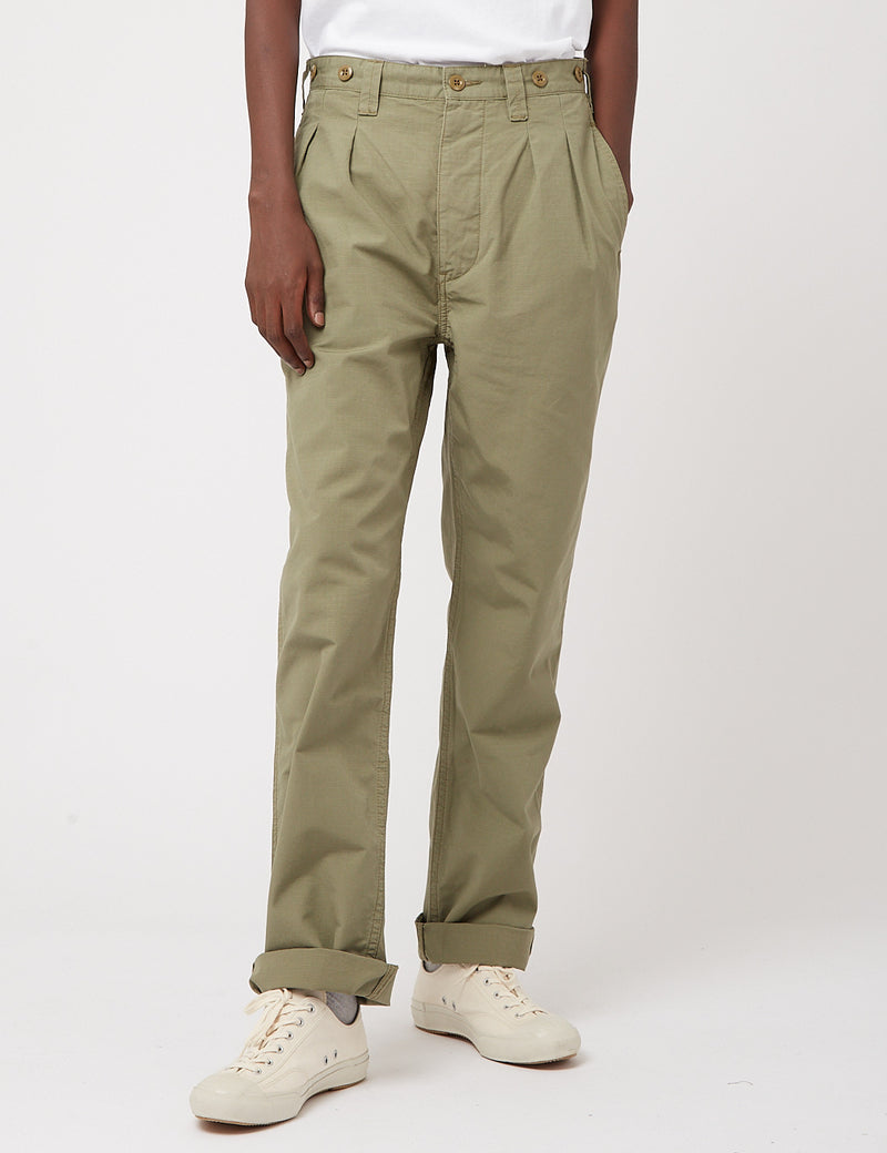 Nigel Cabourn Pleated Chino (Ripstop) - Army Green
