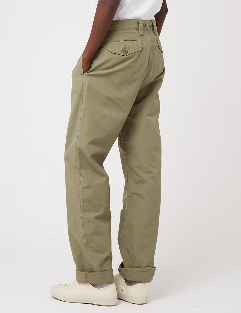 Nigel Cabourn Pleated Chino (Ripstop) - Army Green
