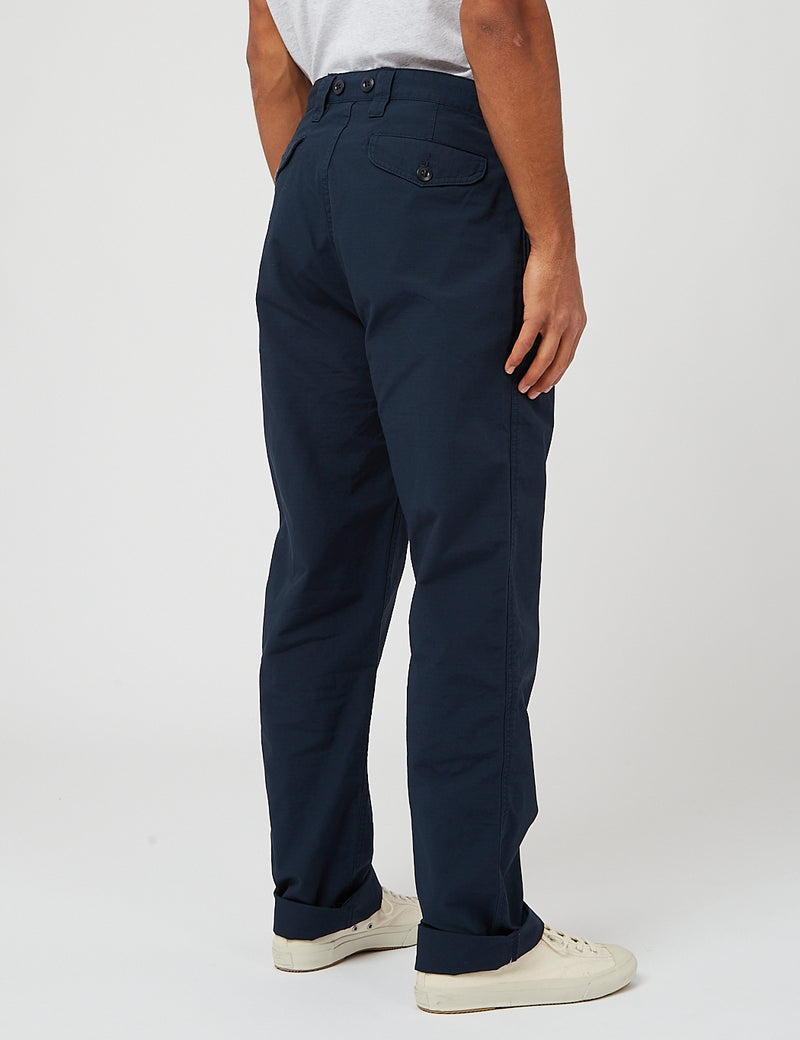 Nigel Cabourn Pleated Chino (Ripstop) - Navy Blue