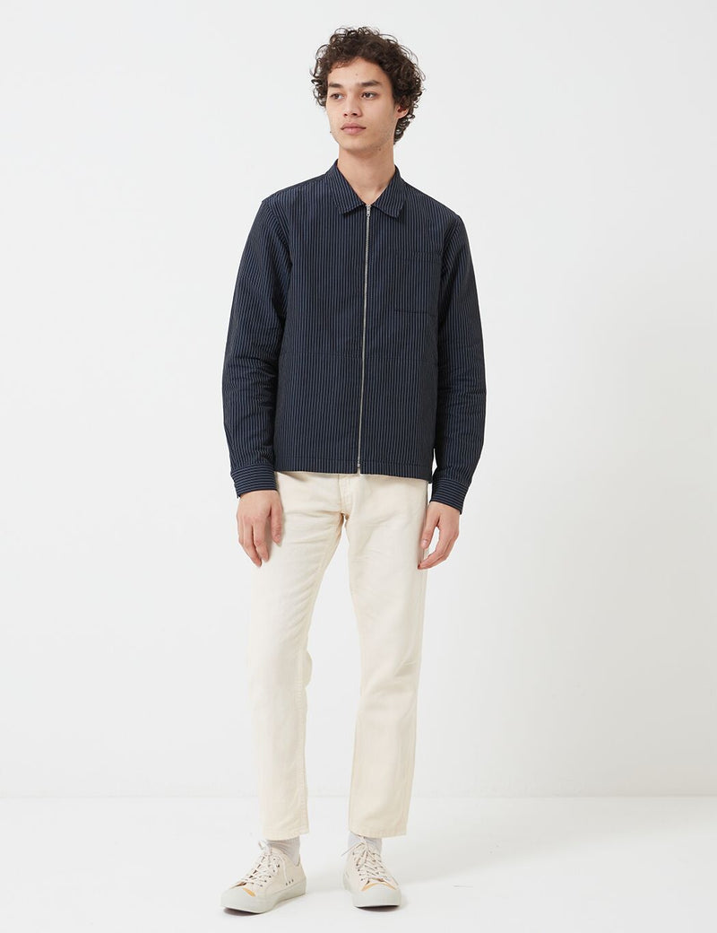 YMC Bowie Zip Shirt (Mini Stripe) - Navy Blue