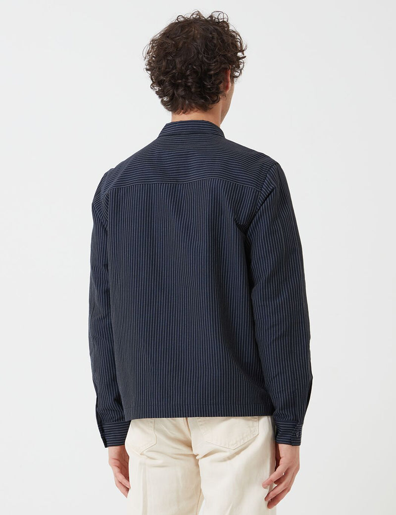 YMC Bowie Zip Shirt (Mini Stripe) - Navy Blue