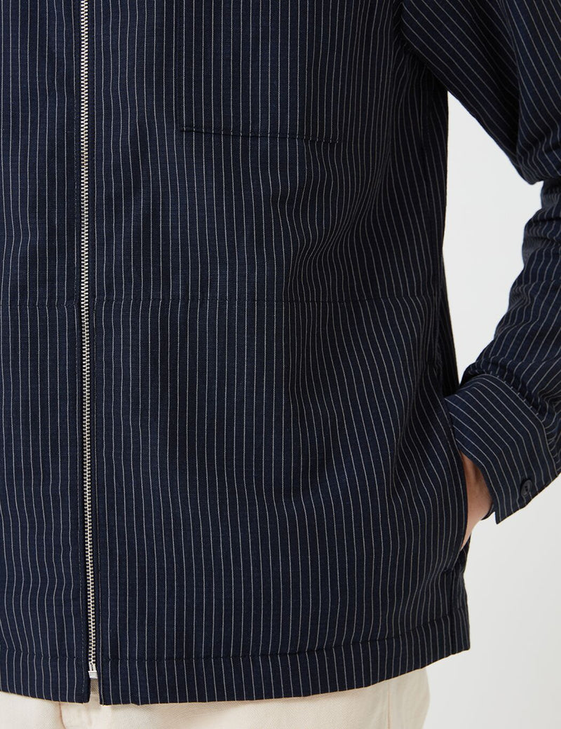 YMC Bowie Zip Shirt (Mini Stripe) - Navy Blue