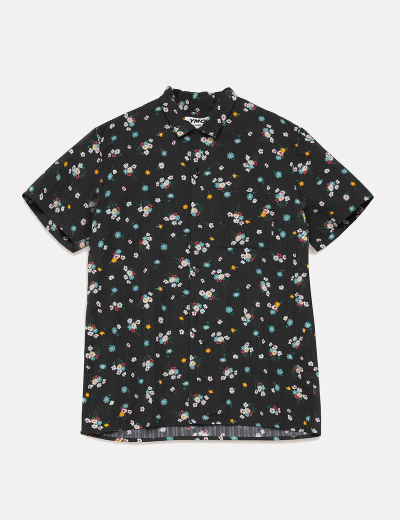 YMC Malick Shirt (Floral, Seersucker) - Black