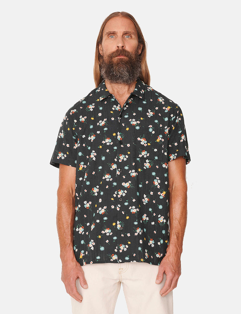 YMC Malick Shirt (Floral, Seersucker) - Black