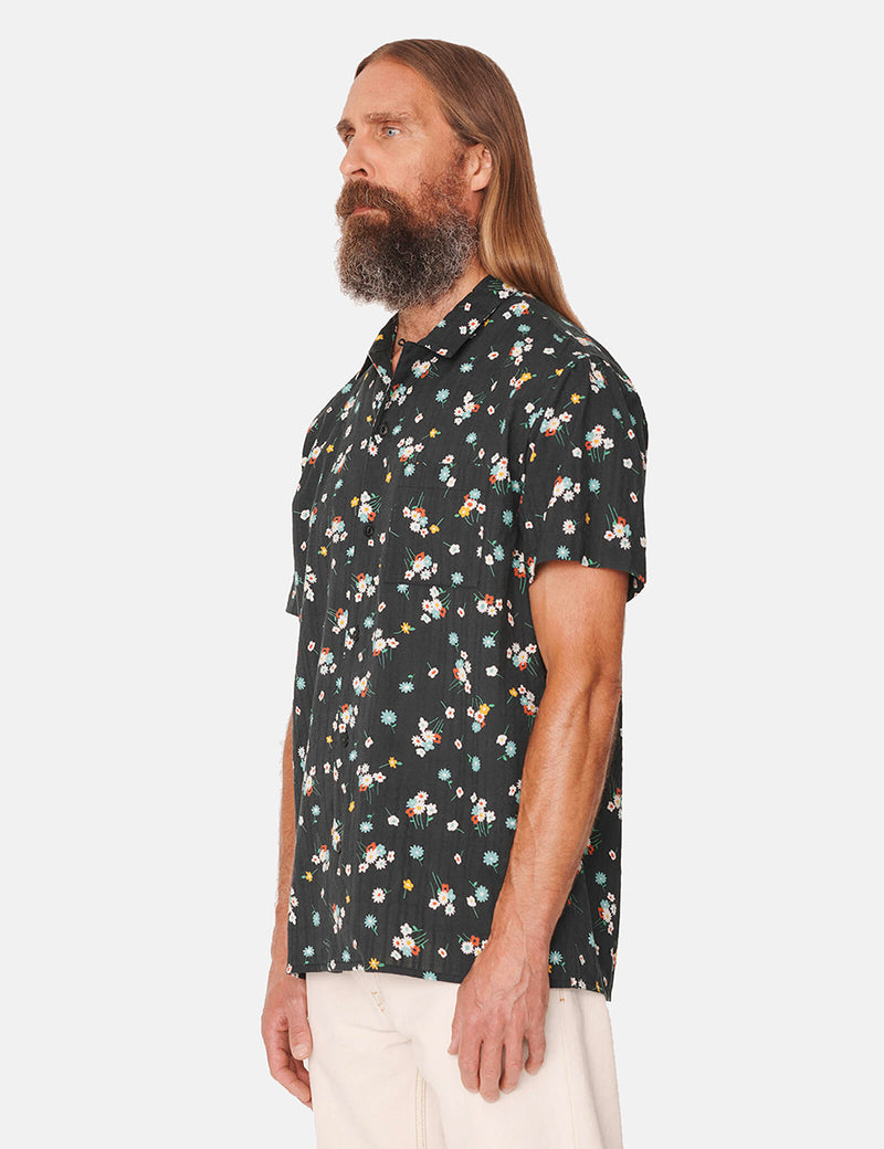 YMC Malick Shirt (Floral, Seersucker) - Black