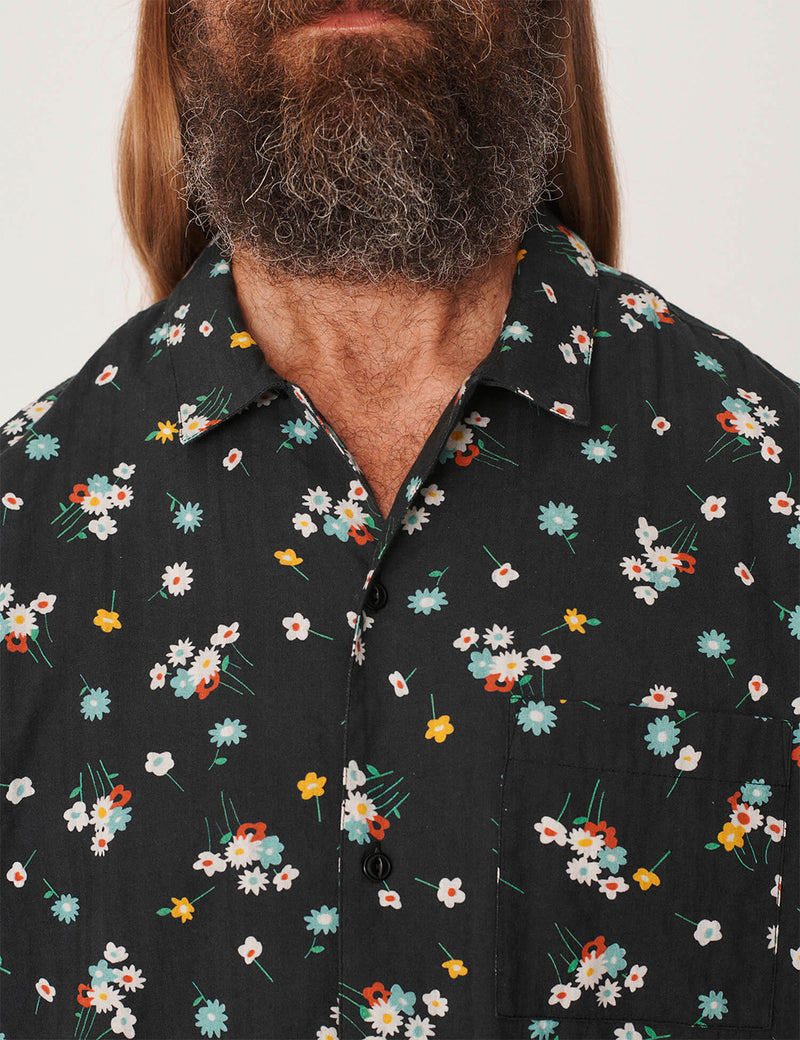 YMC Malick Shirt (Floral, Seersucker) - Black
