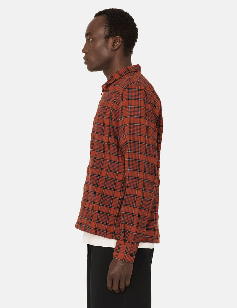 YMC Bowie Zip Shirt (Wool Check) - Red/Black