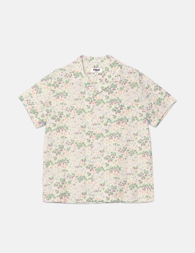 YMC Malick Short Sleeve Shirt (Floral) - Ecru