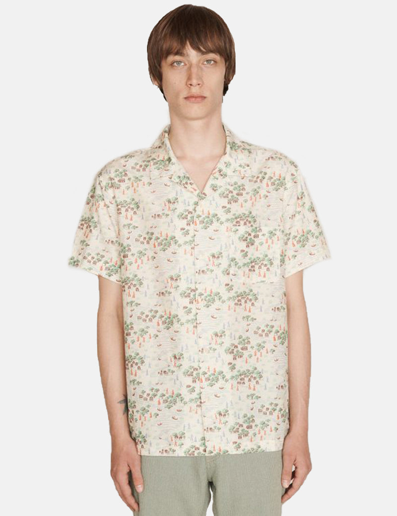 YMC Malick Short Sleeve Shirt (Floral) - Ecru