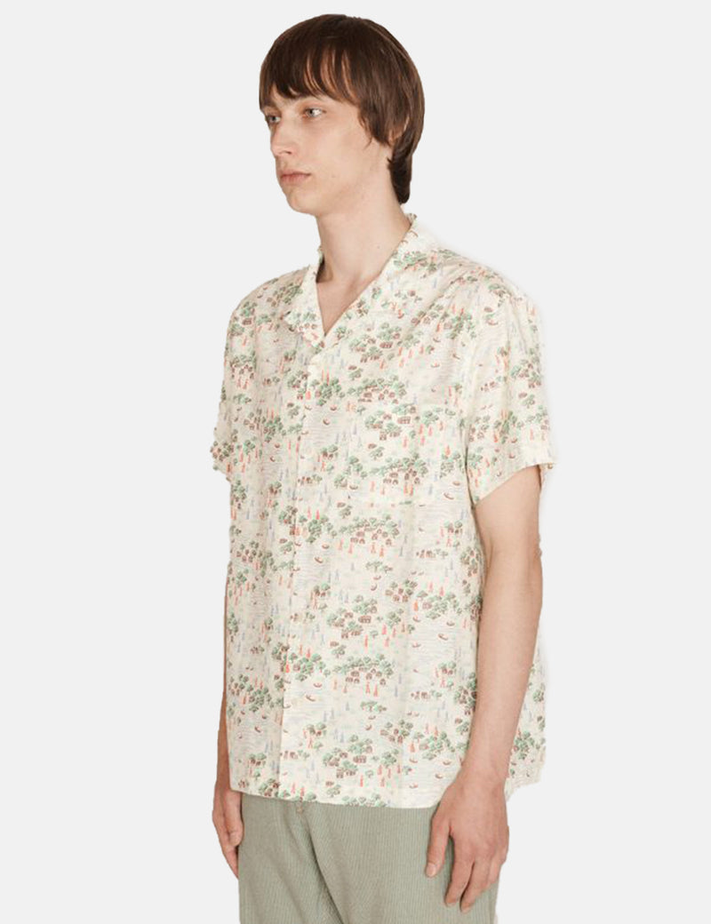 YMC Malick Short Sleeve Shirt (Floral) - Ecru