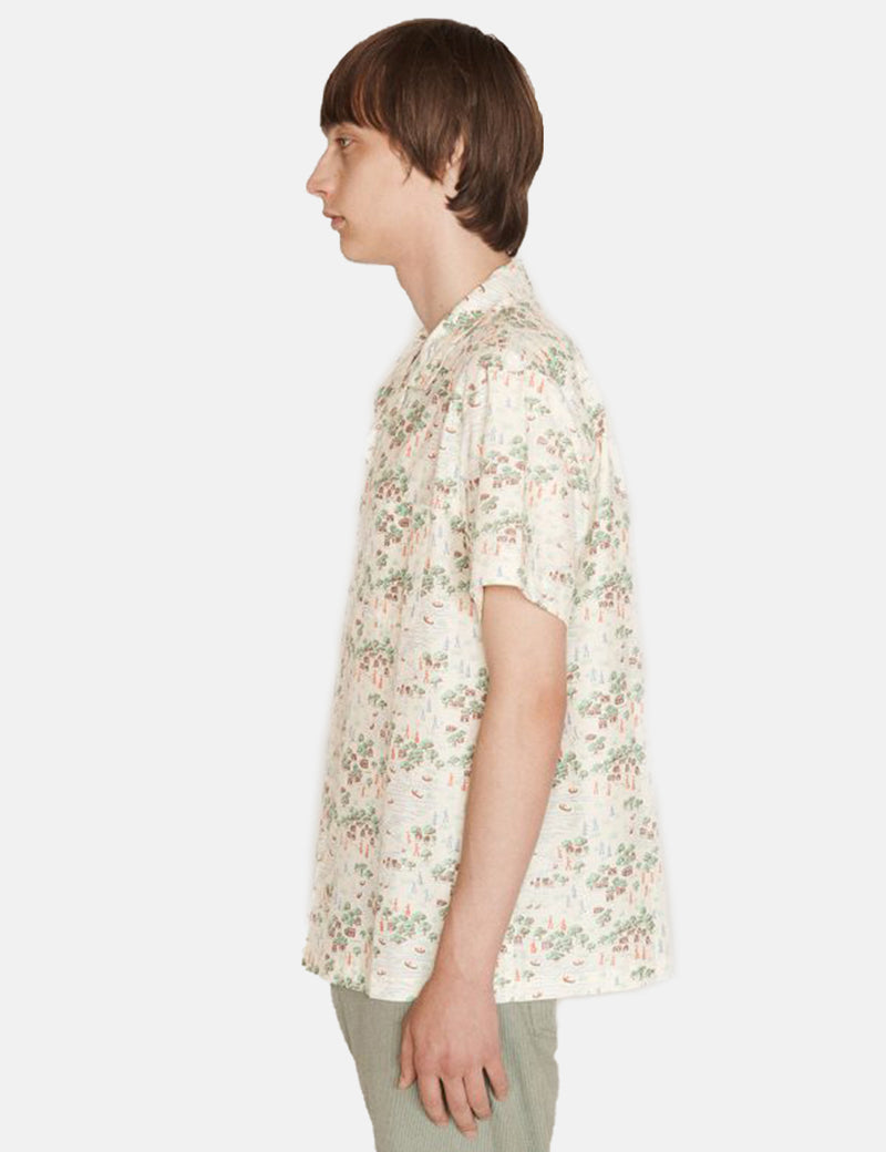 YMC Malick Short Sleeve Shirt (Floral) - Ecru
