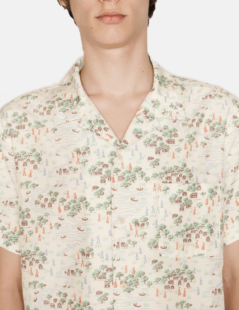 YMC Malick Short Sleeve Shirt (Floral) - Ecru