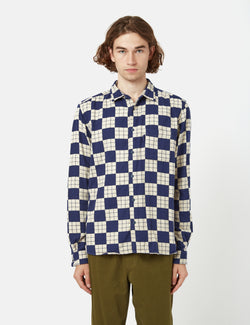 YMC Curtis Shirt (Flannel Checkerboard) - Navy Blue/Ecru