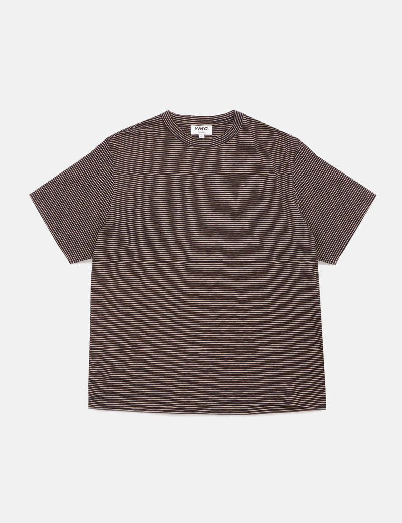 YMC Triple T-Shirt (Mini Stripe) - Black/Pink