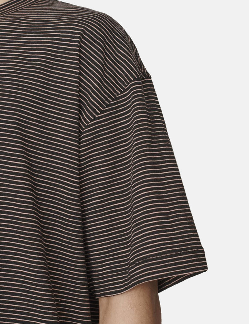 YMC Triple T-Shirt (Mini Stripe) - Black/Pink