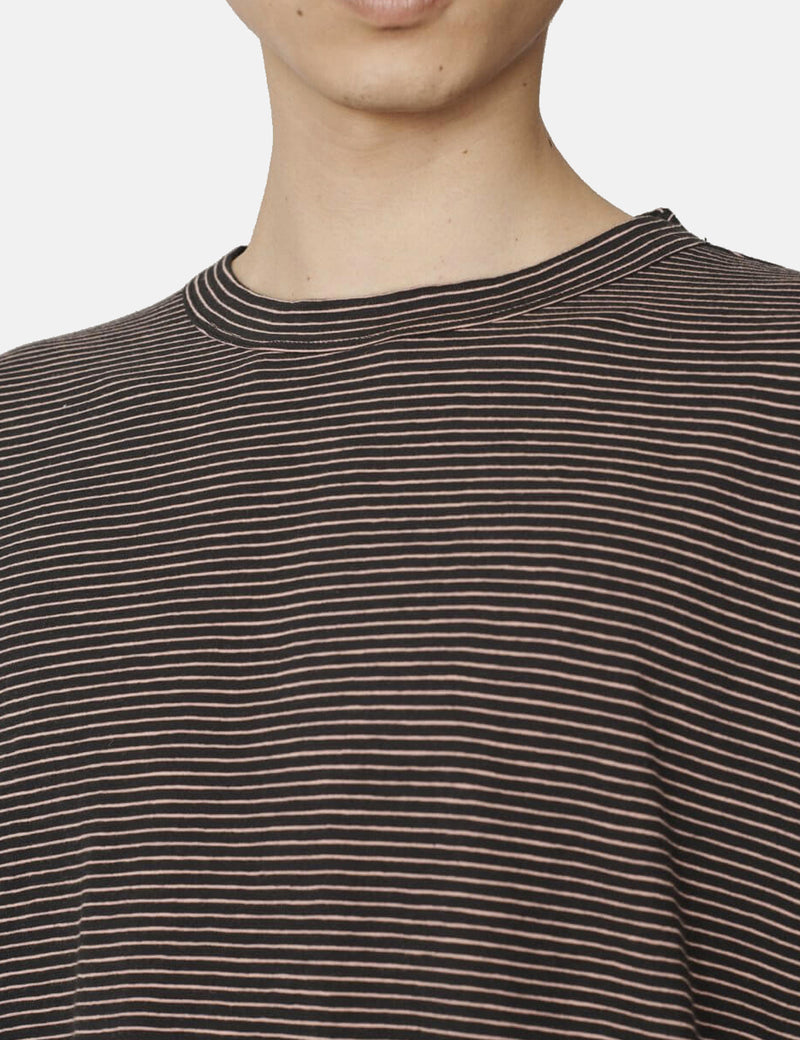 YMC Triple T-Shirt (Mini Stripe) - Black/Pink