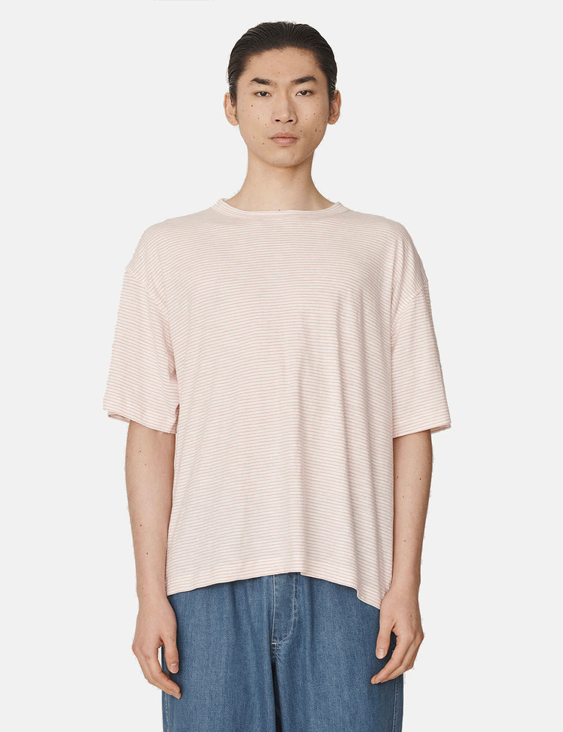YMC Triple T-Shirt (Mini Stripe) - Ecru/Pink