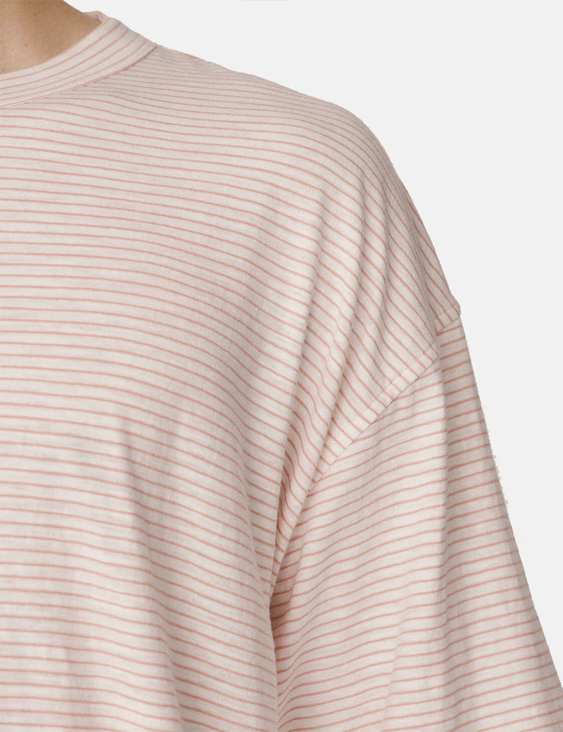 YMC Triple T-Shirt (Mini Stripe) - Ecru/Pink
