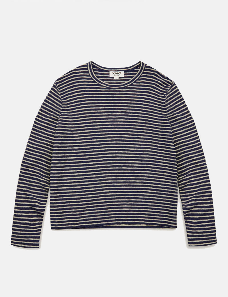YMC X Sweatshirt (Striped) - Navy Blue/Ecru