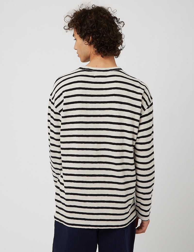 YMC Thurston Sweatshirt (Striped) - Stone/Black