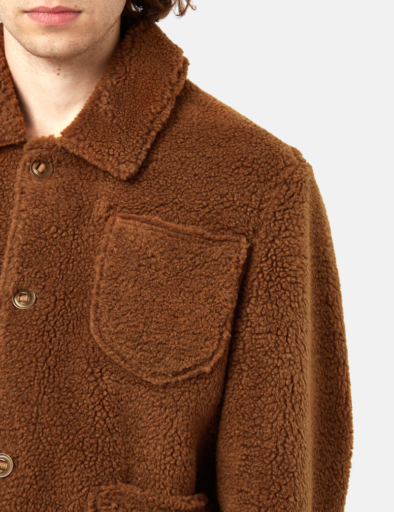 YMC Labour Chore Jacket (Faux Fur) - Rust Brown