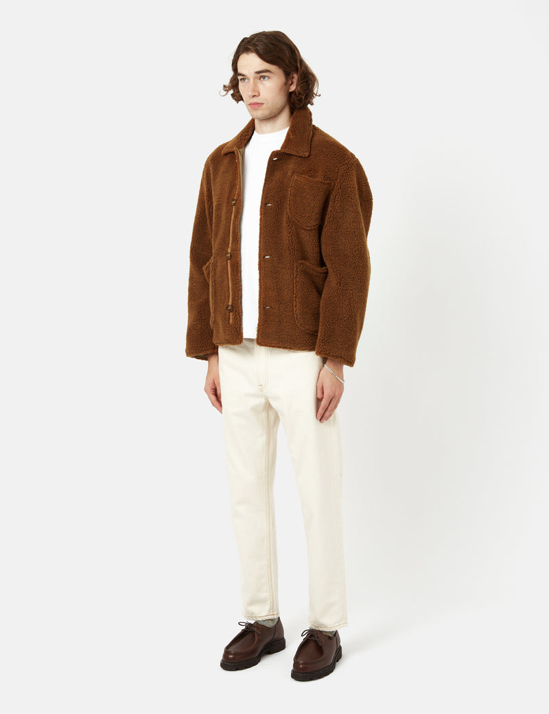 YMC Labour Chore Jacket (Faux Fur) - Rust Brown