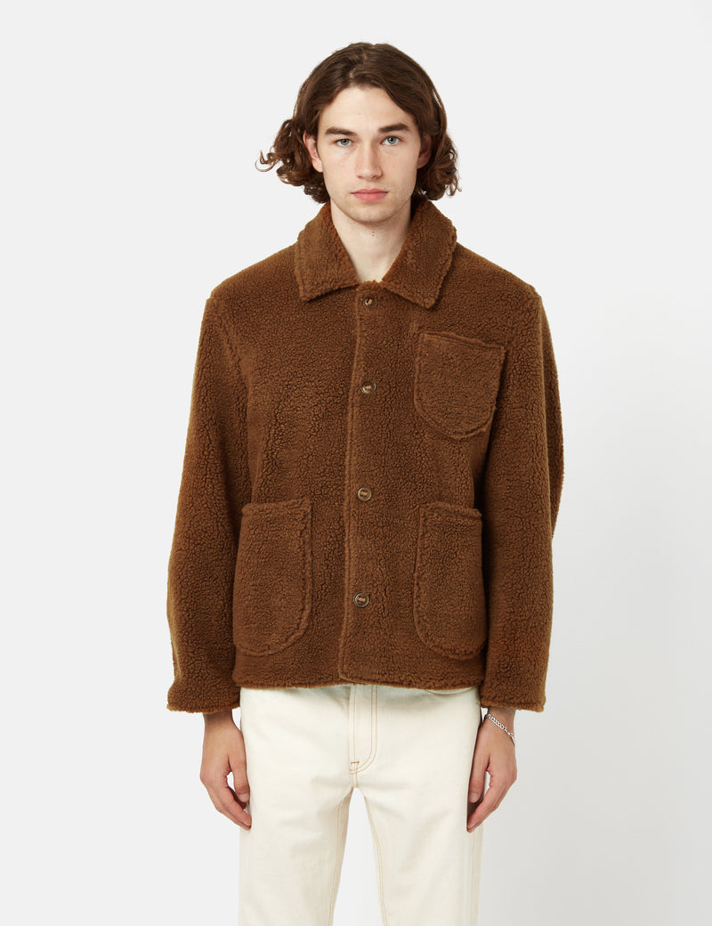 YMC Labour Chore Jacket (Faux Fur) - Rust Brown