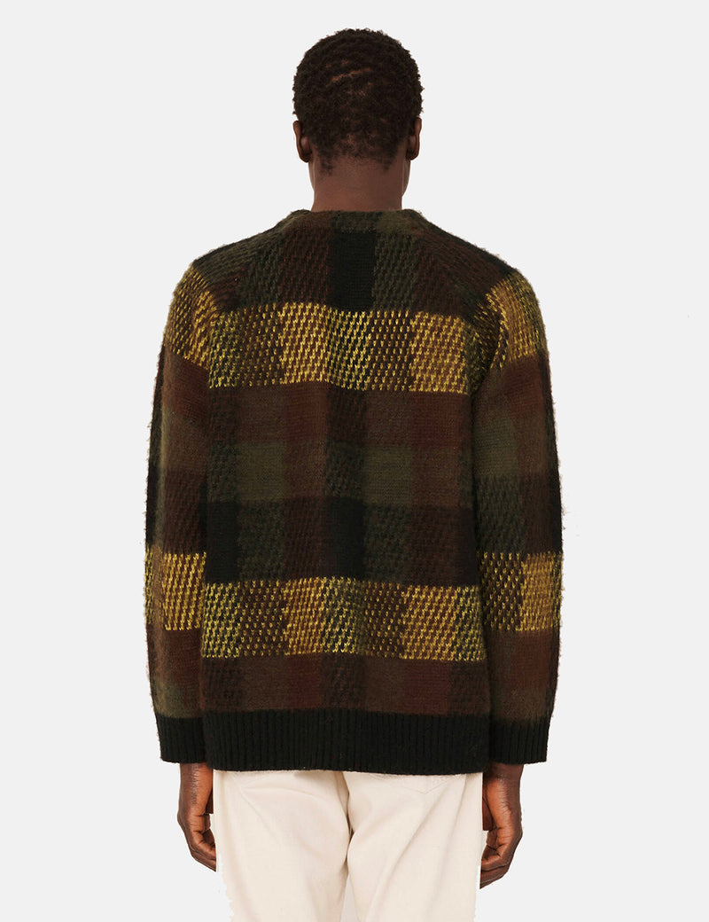 YMC Left Back Knit Cardigan (Wool Blend Check) - Brown